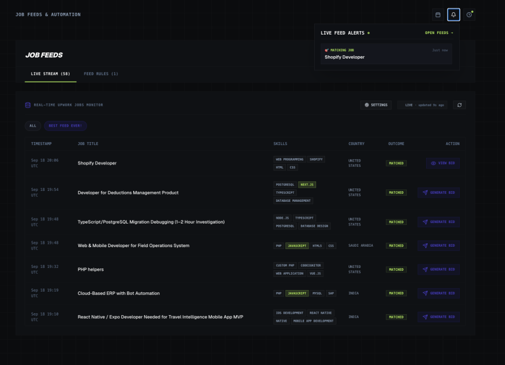 Real-Time Upwork Job Monitor with Live Alert Notification Bell