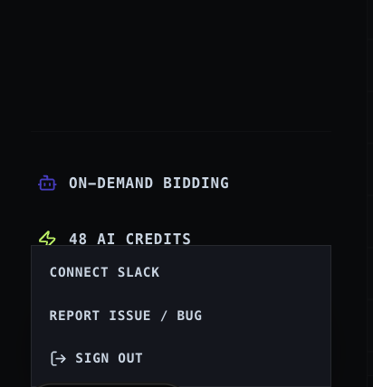 Dashboard user menu popup highlighting the Connect Slack option
