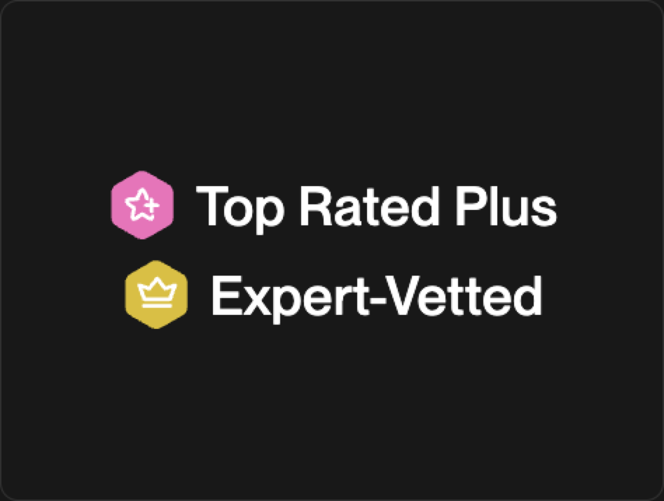 Upwork Top Rated Plus and Expert-Vetted badges
